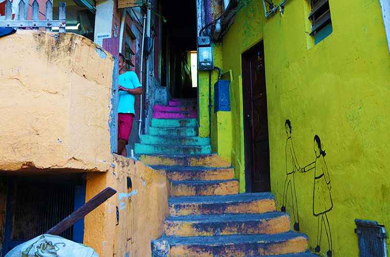 Melting sisters - brightly coloured stairs and walls