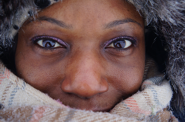 melting sisters - close up of a girl's face in Geilo's ice music festival in Norway